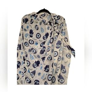 Blue Evil Eye Patterned Chiffon